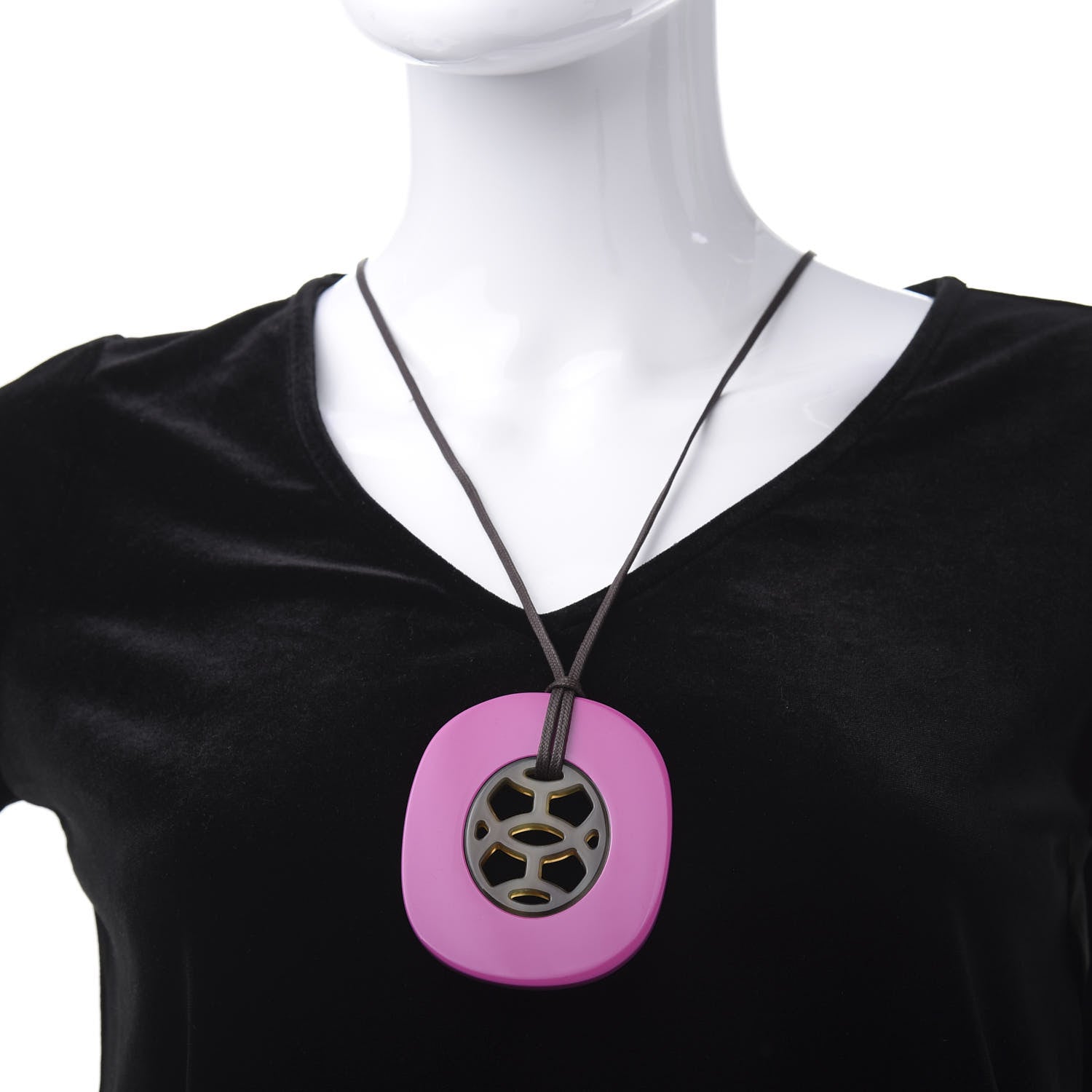 Hermes Buffalo Horn Lacquer Lift Necklace GM Magenta 2 of 6
