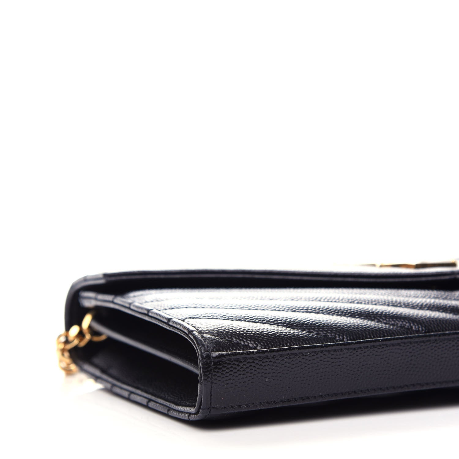 Saint Laurent Grain De Poudre Matelasse Chevron Monogram Chain Wallet Black 8 of 10
