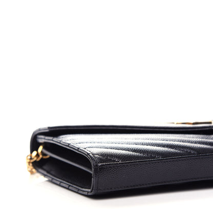 Saint Laurent Grain De Poudre Matelasse Chevron Monogram Chain Wallet Black 8 of 10