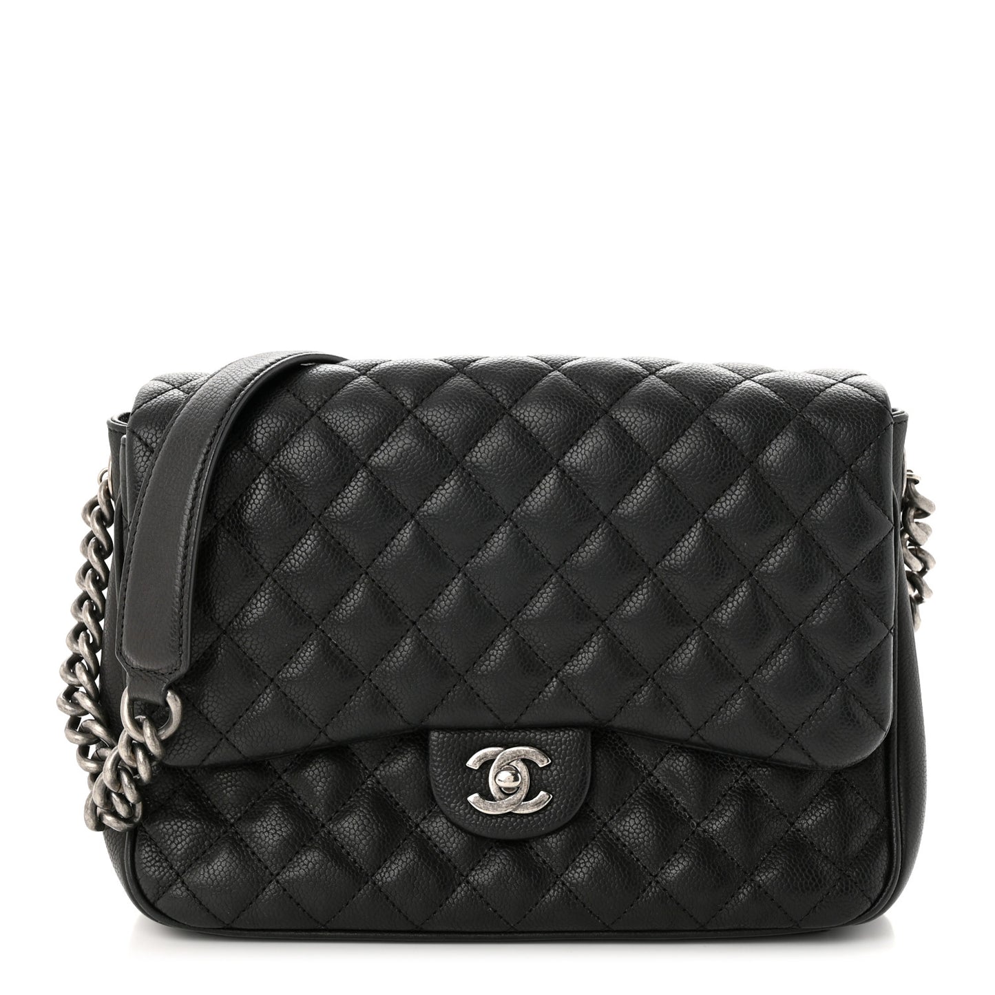 Caviar Quilted Medium Rock In Rome Single Flap Black
