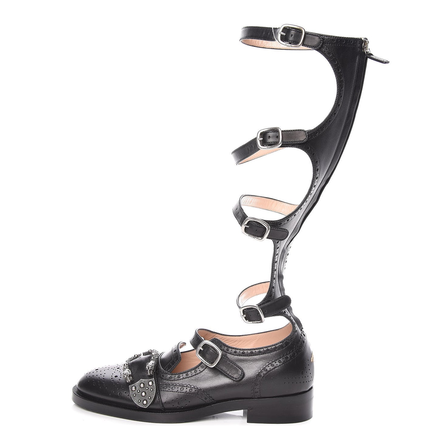Calfskin Queercore Brogue Knee High Boots 38 Black