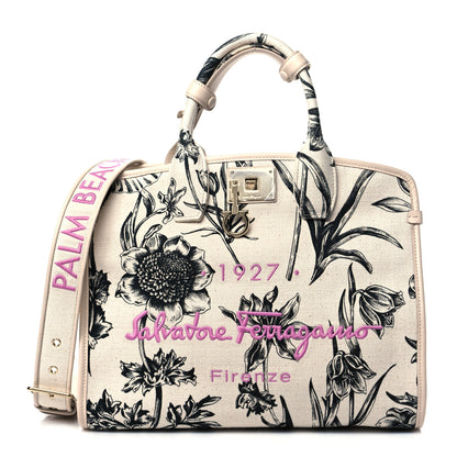 Salvatore Ferragamo Canvas Floral Palm Beach The Studio Bag White 2 of 9