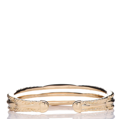 David Yurman 18K Yellow Gold Diamond Tides Three Row Cuff Bracelet 3 of 5