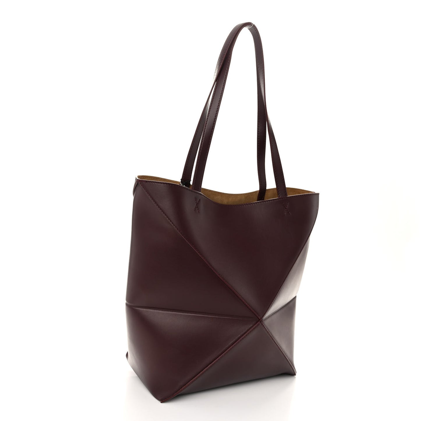 Shiny Calfskin Medium Puzzle Fold Tote Dark Burgundy