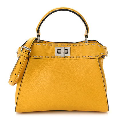 Fendi Vitello Granato Camoscio Selleria Macro Stitchings Mini Peekaboo Iconic Satchel Mimosa 1 of 9