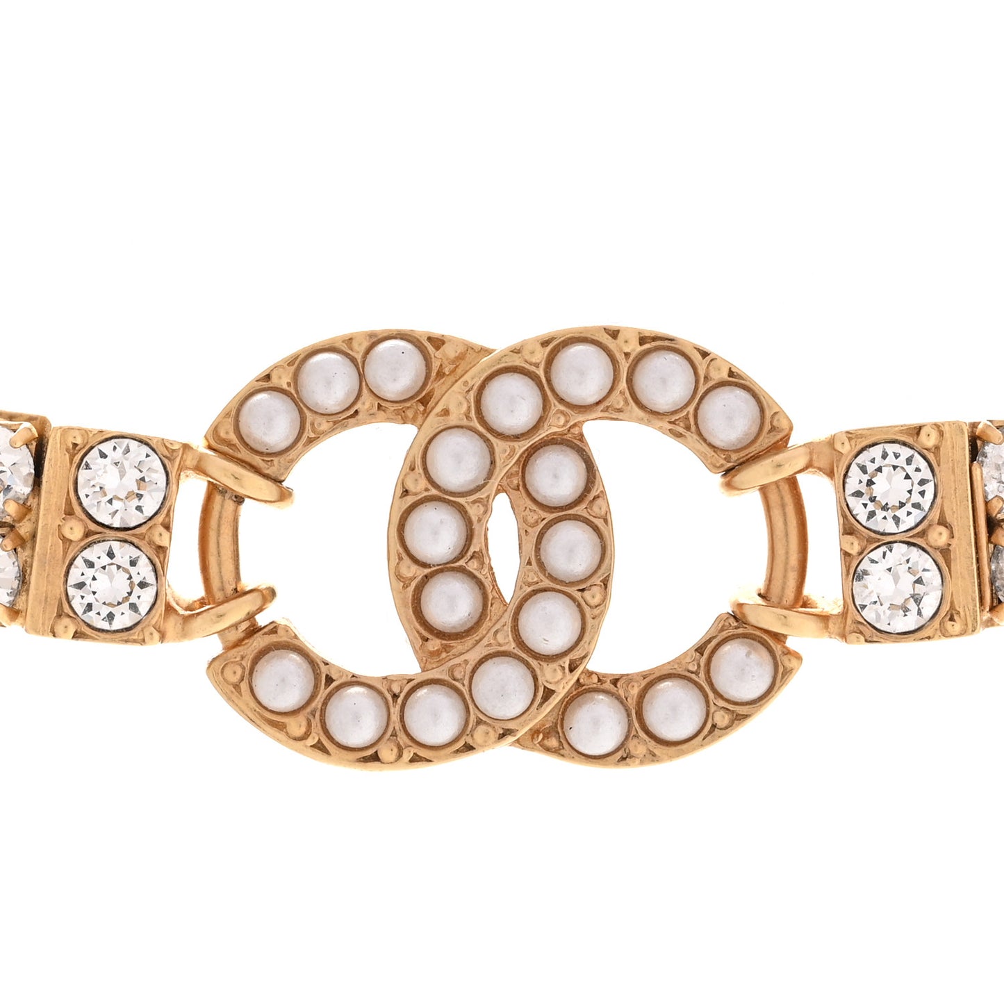 Crystal Pearl CC Choker Necklace Gold