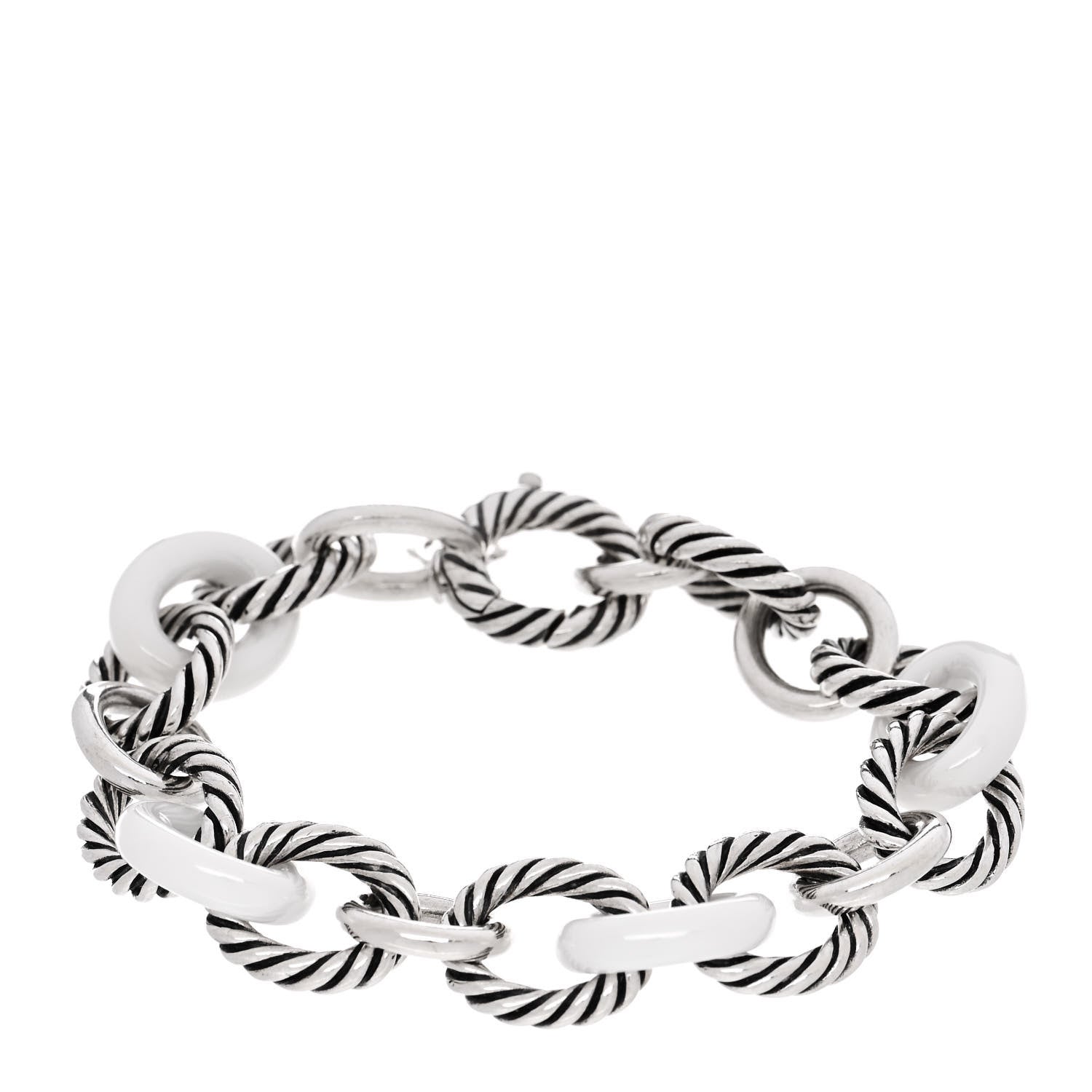 David Yurman Sterling Silver Ceramic 13mm Large Oval Link Bracelet White 1 of 4