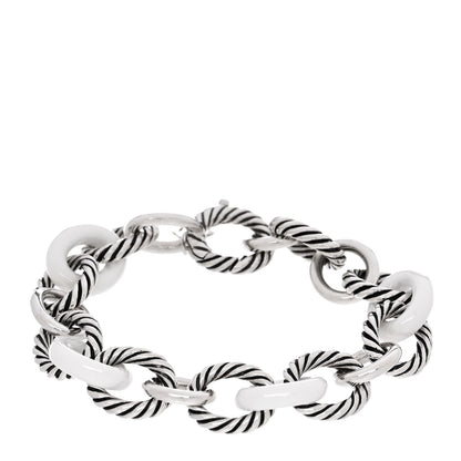 David Yurman Sterling Silver Ceramic 13mm Large Oval Link Bracelet White 1 of 4