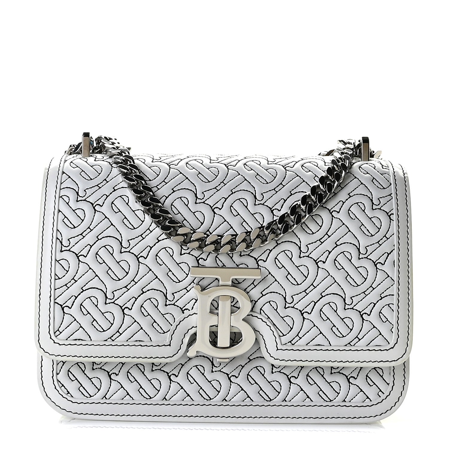 Burberry Calfskin Monogram Embossed Small TB Chain Bag Optic White 1 of 9