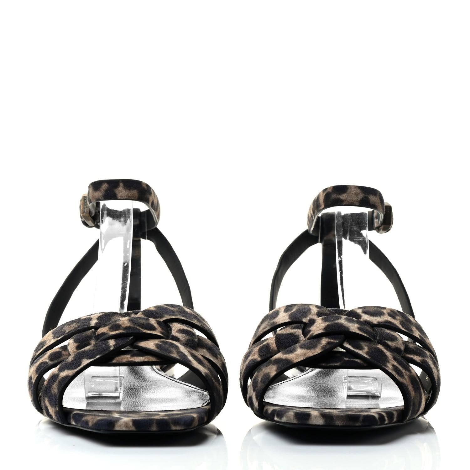 Saint Laurent Suede Leopard Print Tribute 05 Ankle Strap Sandals 36.5 Russian Beige 2 of 7