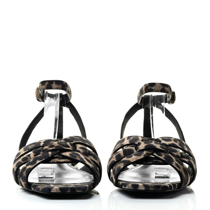 Saint Laurent Suede Leopard Print Tribute 05 Ankle Strap Sandals 36.5 Russian Beige 2 of 7