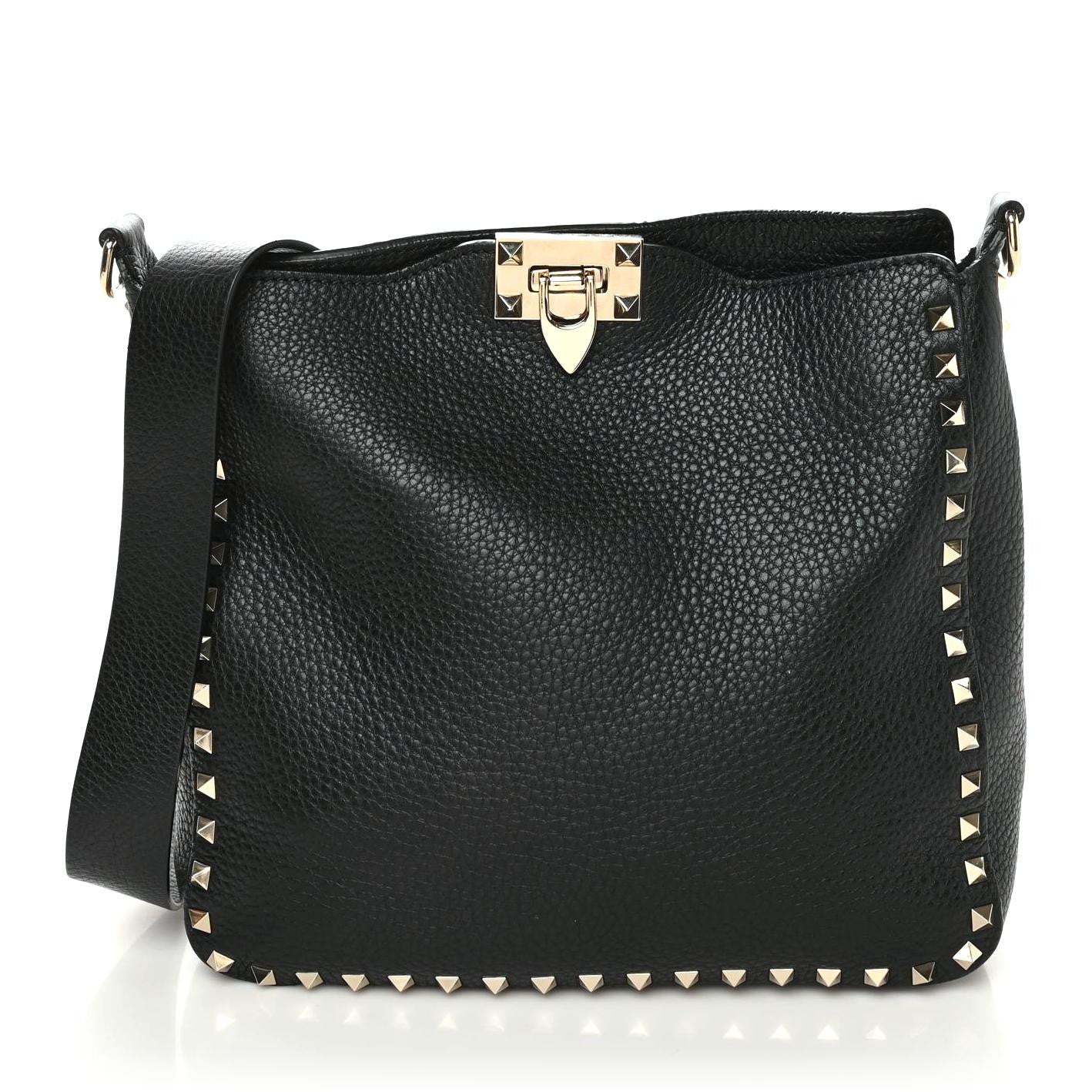 Valentino Garavani Pebbled Calfskin Large Rockstud Flip-Lock Messenger Bag Black 1 of 10