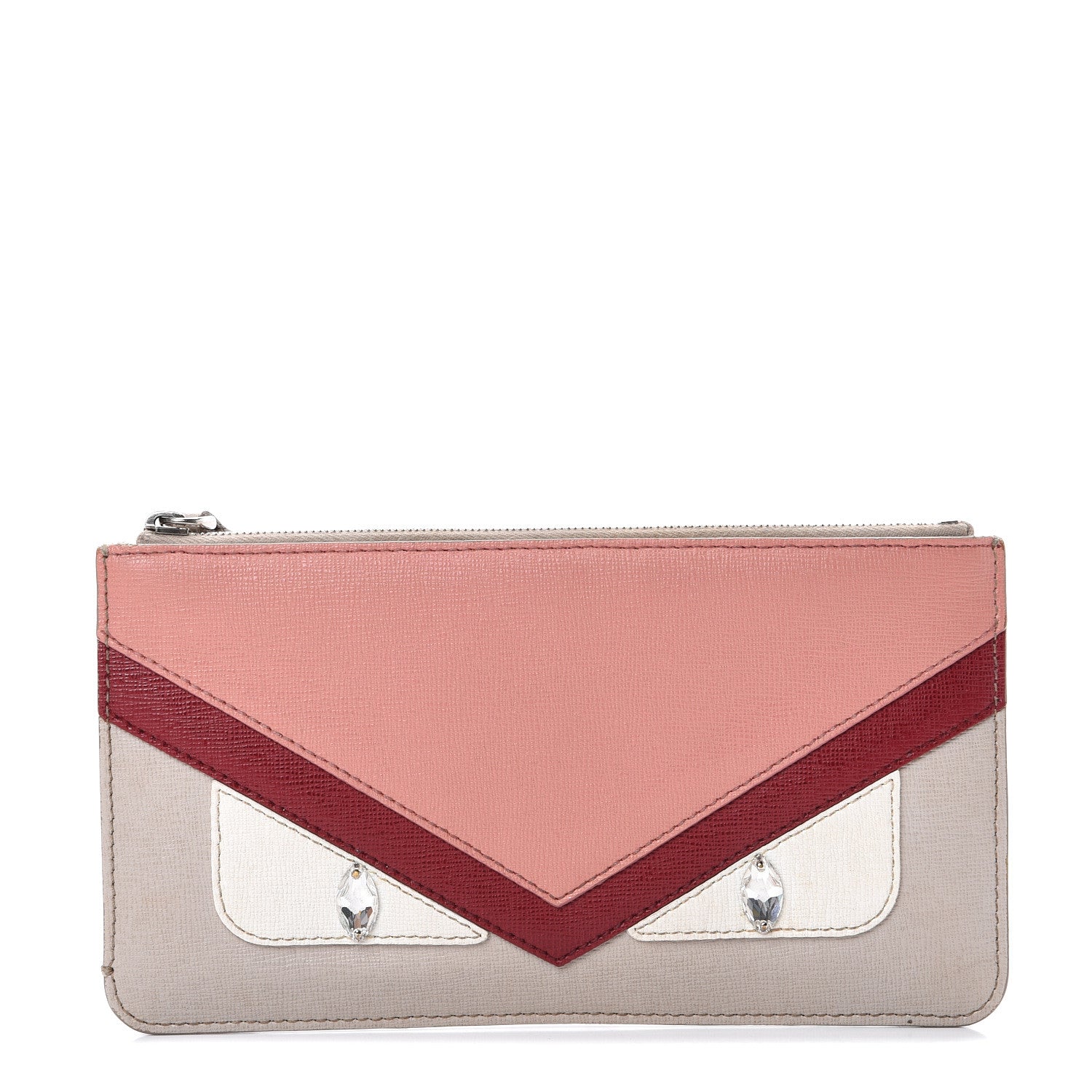 Fendi Vitello Elite Crystal Eye Monster Zip Pouch Grigio Polvere Ribes Multicolor 1 of 10