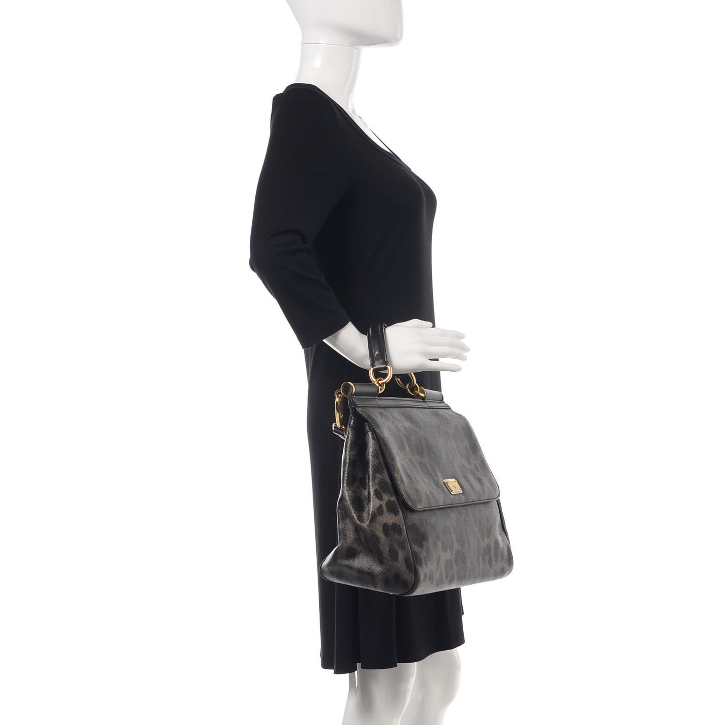 Dauphine Leopard Print Large Miss Sicily Satchel Black