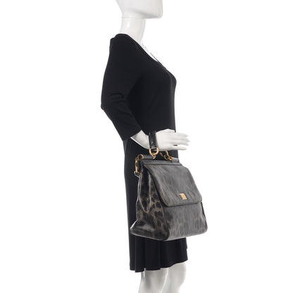 Dolce & Gabbana Dauphine Leopard Print Large Miss Sicily Satchel Black 2 of 13
