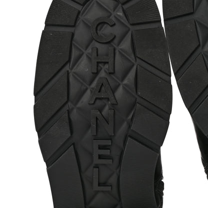 Chanel Shiny Calfskin Patent Quilted Chain Lace Up Combat Boots 37.5 Black 6 of 14