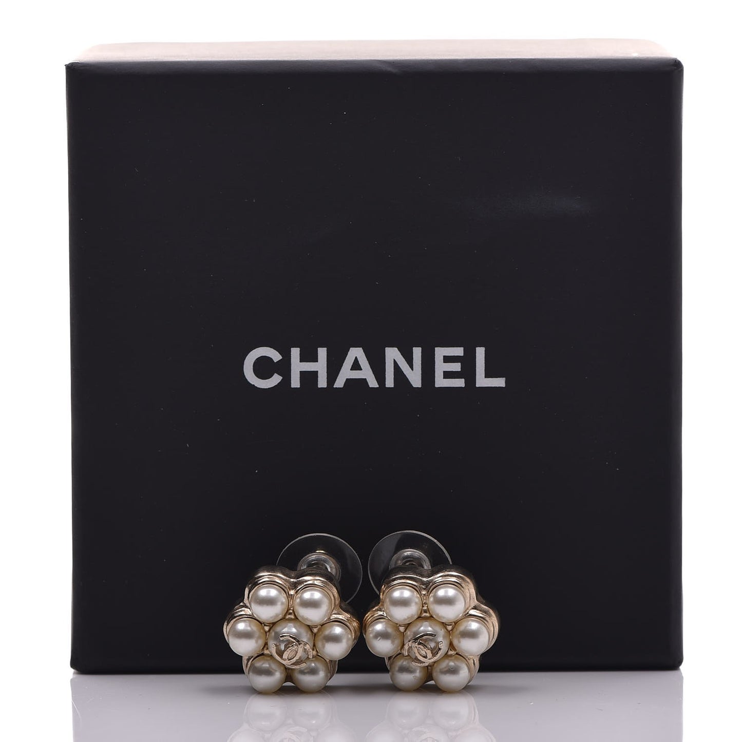 Pearl CC Flower Earrings Gold