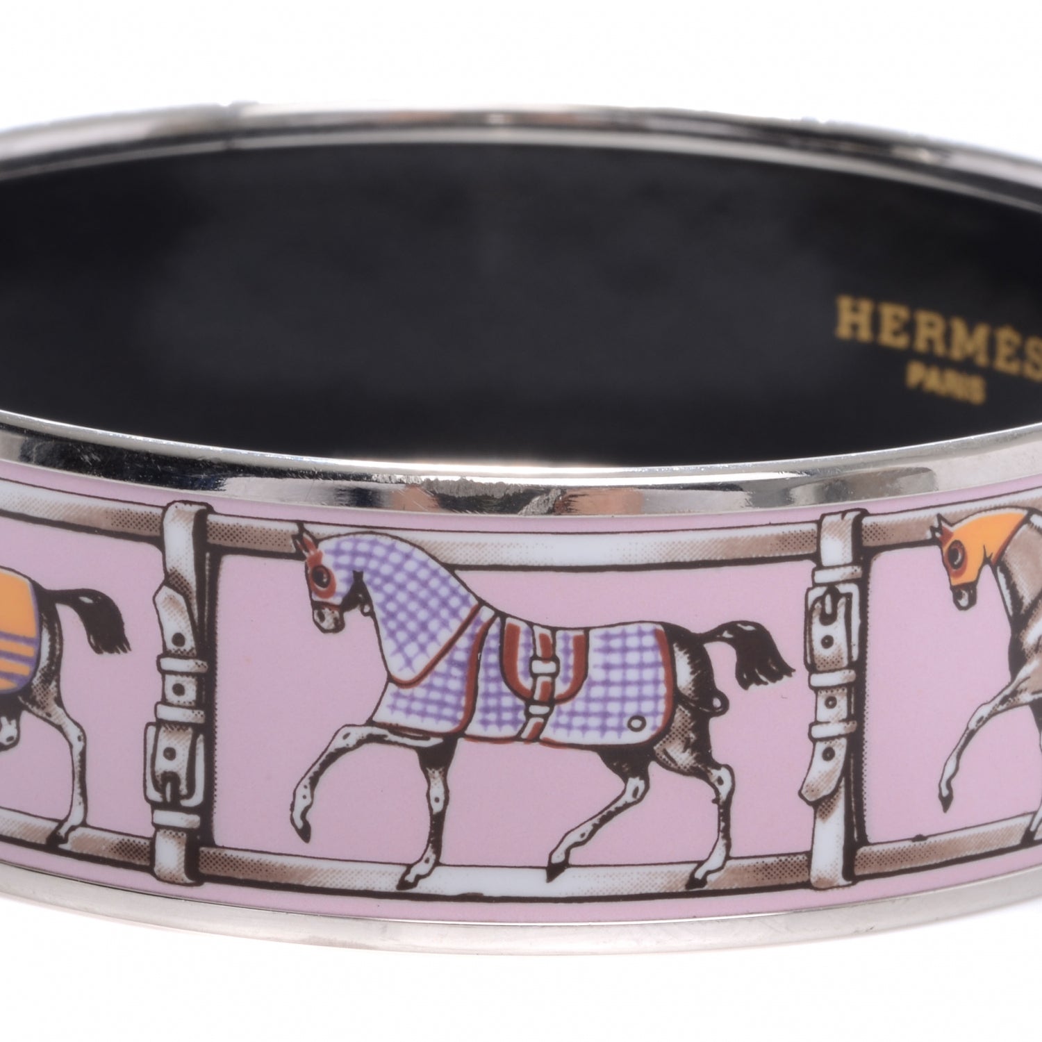 Hermes Enamel Printed Couvertures et Tenues de Jour Wide Bracelet 65 Pink 4 of 4