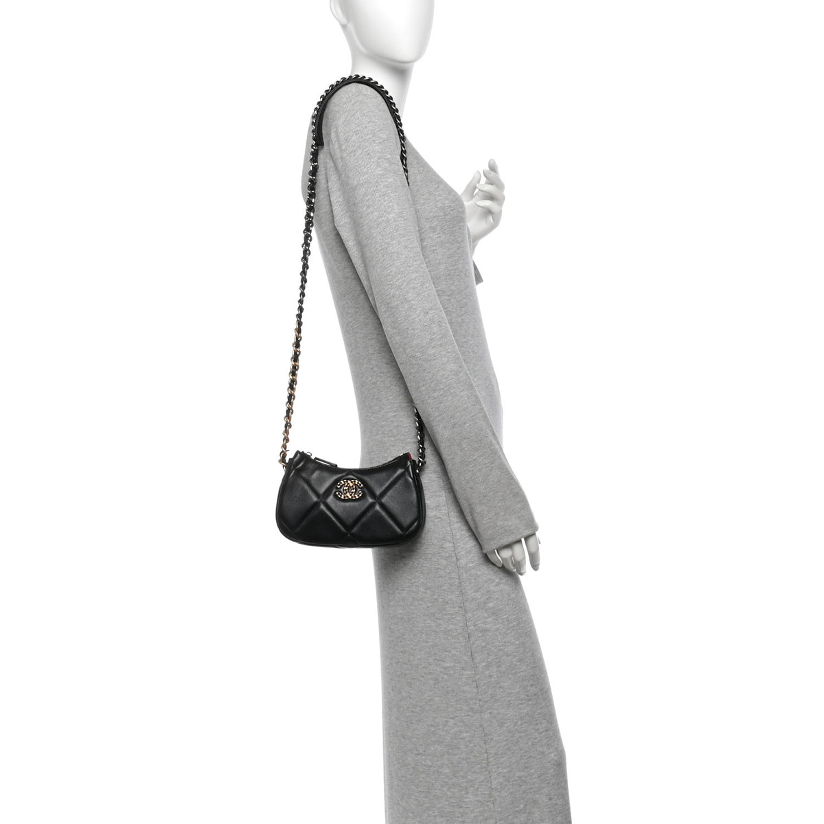 Chanel Lambskin Quilted Chanel 19 Hobo Clutch With Chain Black 2 of 10