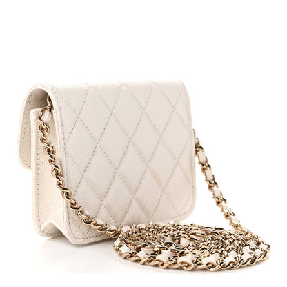 Chanel Caviar Quilted Crystal CC Clutch With Chain White 3 of 11