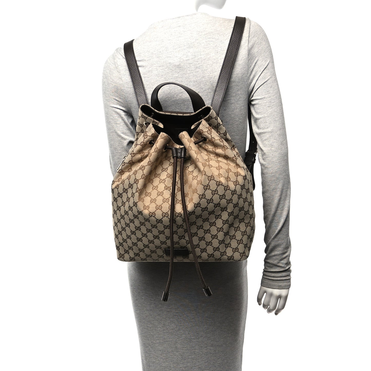 Monogram Dollar Calfskin O Drawstring Backpack Beige Ebony Testa di Moro Dark Chocolate