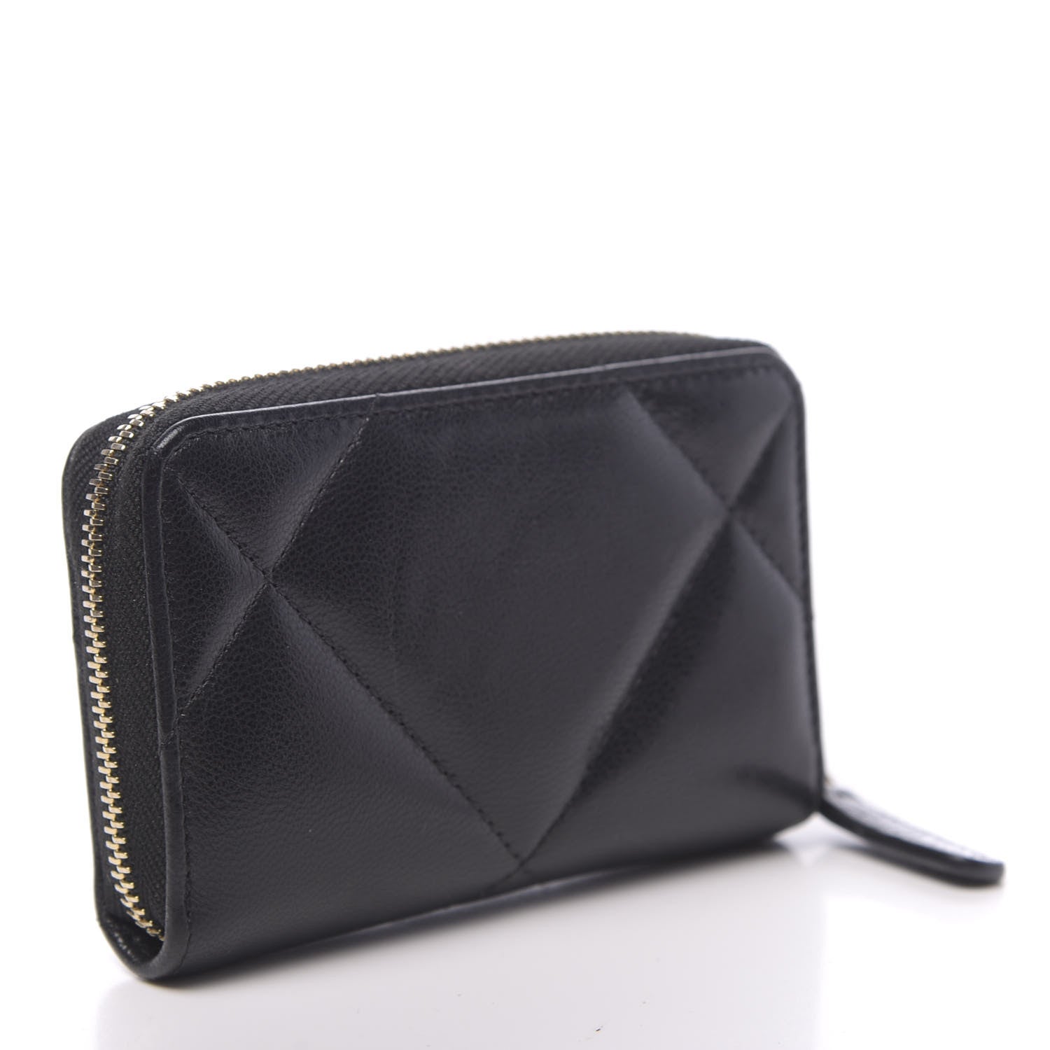Chanel Shiny Goatskin Quilted Chanel 19 Zip Around Coin Purse Wallet Black 3 of 8