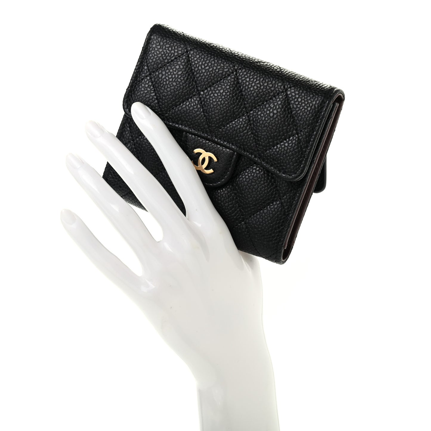 Caviar Quilted Compact Flap Wallet Black