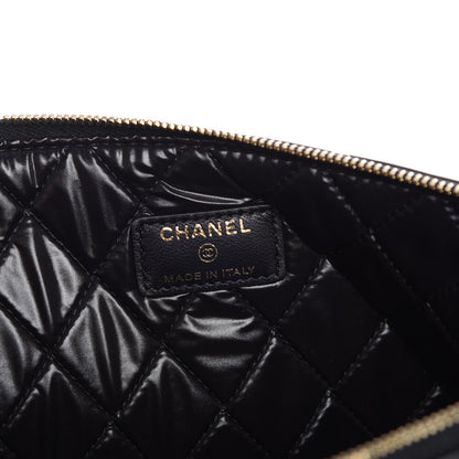 Chanel Lambskin Quilted Medium Camellia Cosmetic Case Black White 6 of 8