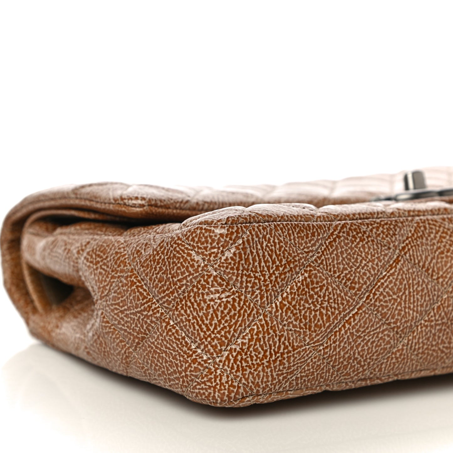 Crinkled Patent Quilted Medium Double Flap Brown