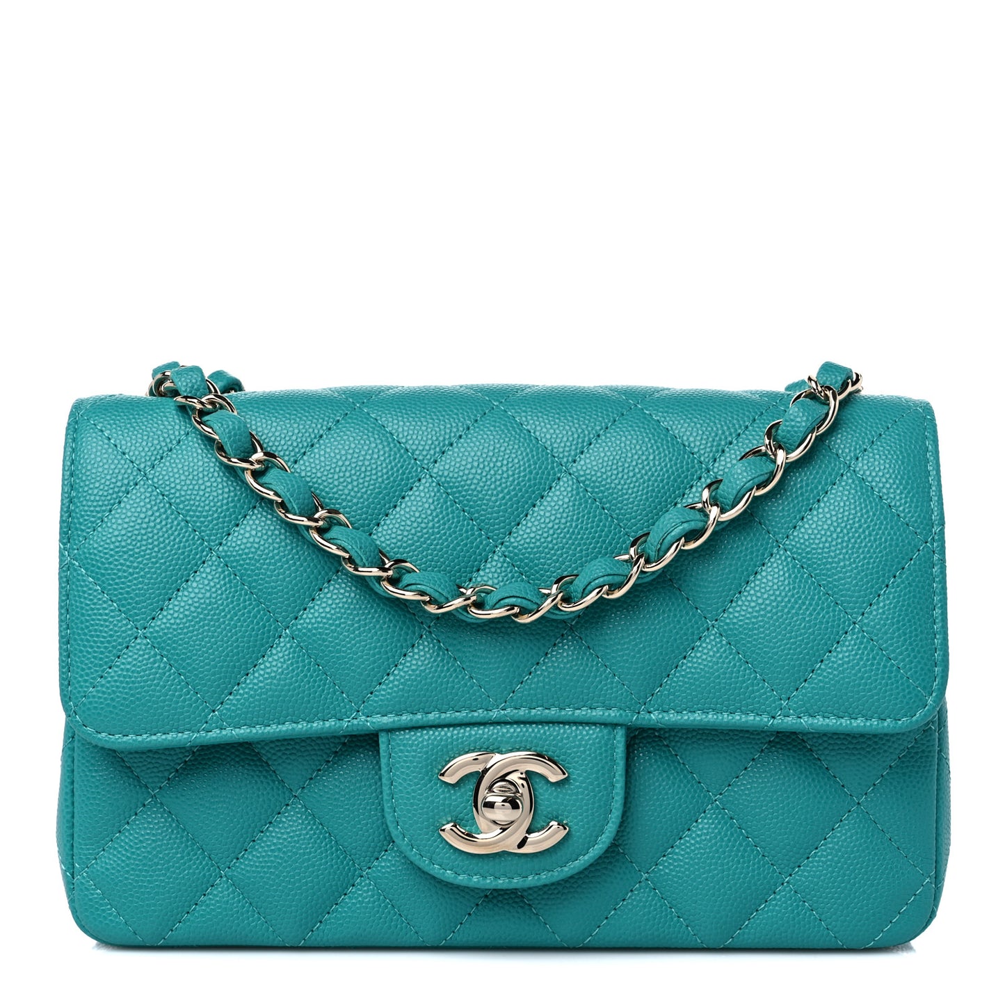 Caviar Quilted Mini Rectangular Flap Turquoise