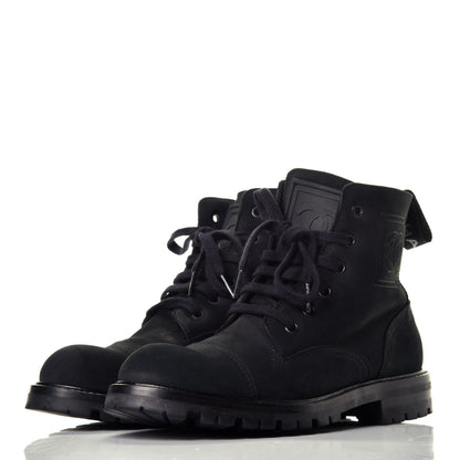 Chanel Calfskin Suede Quilted Lace Up Combat Boots 38 Black 3 of 8