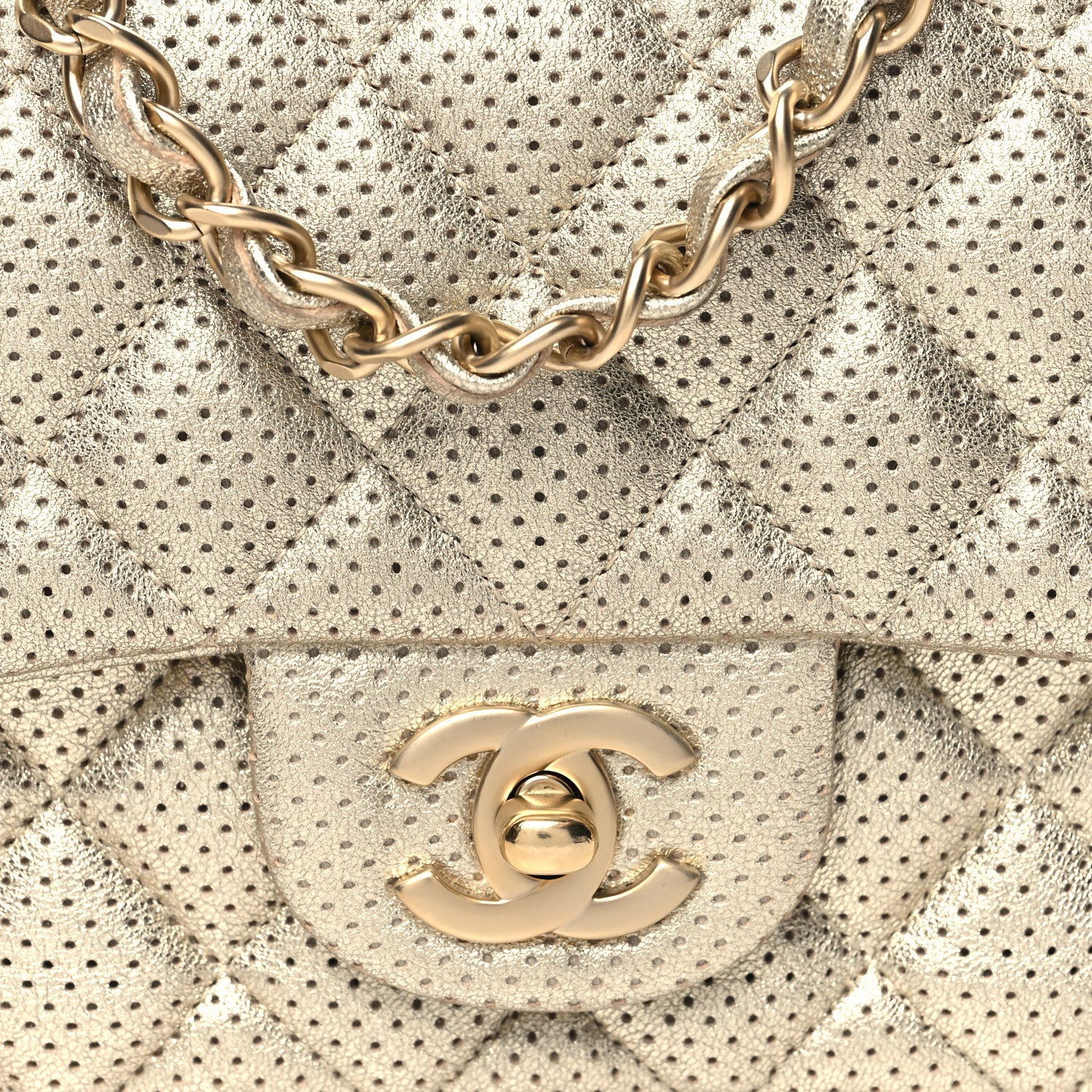 Chanel Metallic Lambskin Perforated Mini Rectangular Flap Light Gold 8 of 10