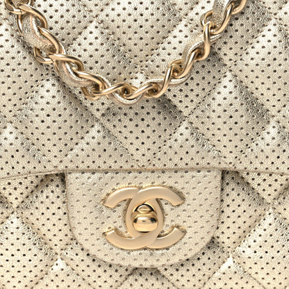 Chanel Metallic Lambskin Perforated Mini Rectangular Flap Light Gold 8 of 10