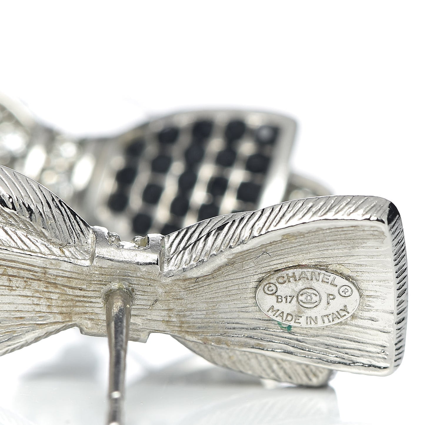 Crystal CC Bow Tie Earrings Black Silver