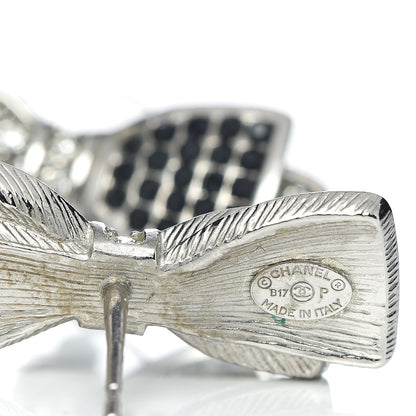 Chanel Crystal CC Bow Tie Earrings Black Silver 4 of 5