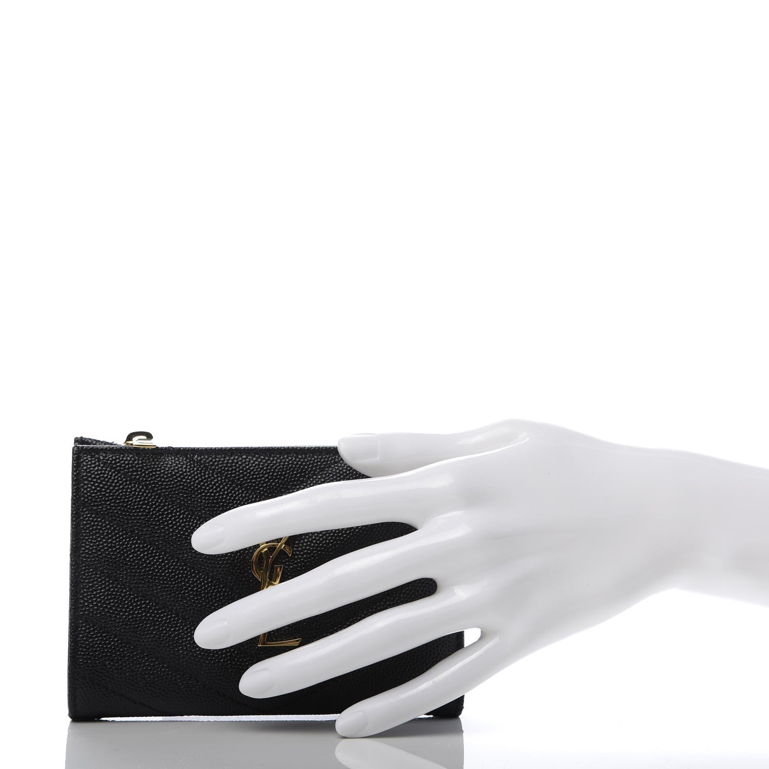 Saint Laurent Grain De Poudre Matelasse Chevron Monogram Zipped Two-Part Wallet Black 2 of 8