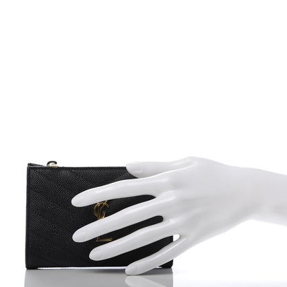 Saint Laurent Grain De Poudre Matelasse Chevron Monogram Zipped Two-Part Wallet Black 2 of 8