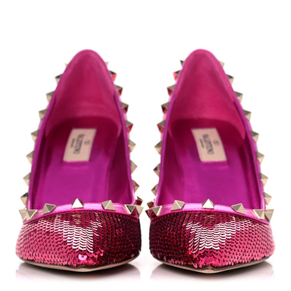 Valentino Garavani Metallic Nappa Sequin Liquid Metal Rockstud 85mm Pumps 39 Pink Orchid 2 of 12
