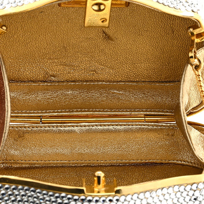 Judith Leiber Swarovski Crystal Minaudiere Clutch Gold Silver 6 of 10