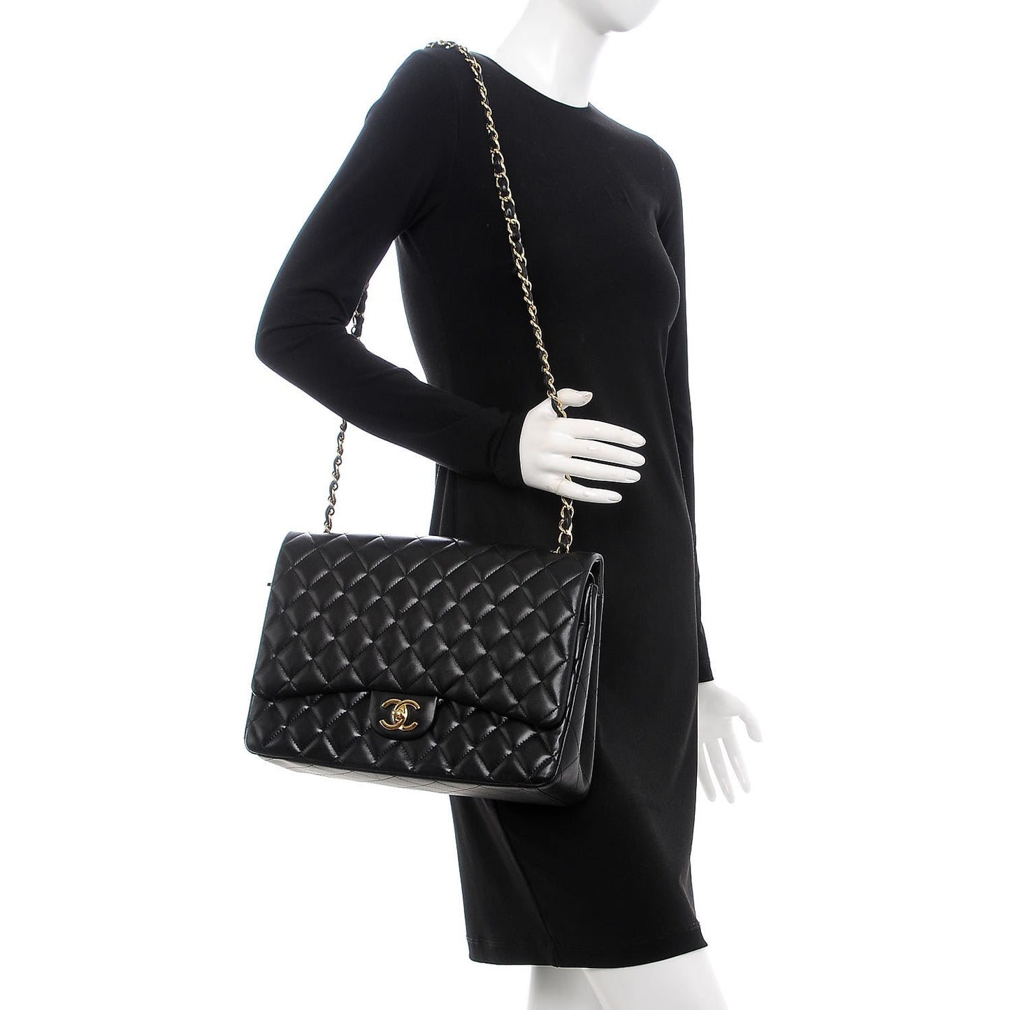 Lambskin Quilted Maxi Double Flap Black