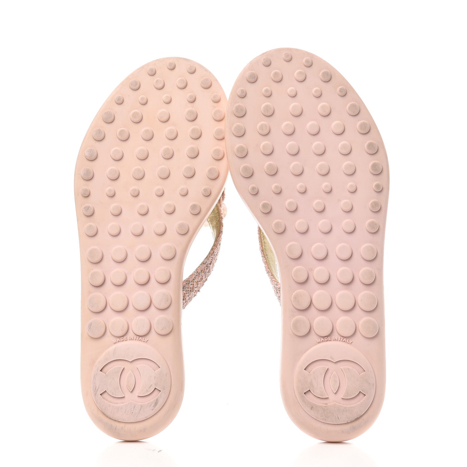 Chanel Tweed Quilted Camellia Thong Sandals 36 Salmon Apricot Gold 6 of 10