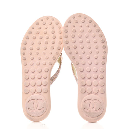 Chanel Tweed Quilted Camellia Thong Sandals 36 Salmon Apricot Gold 6 of 10
