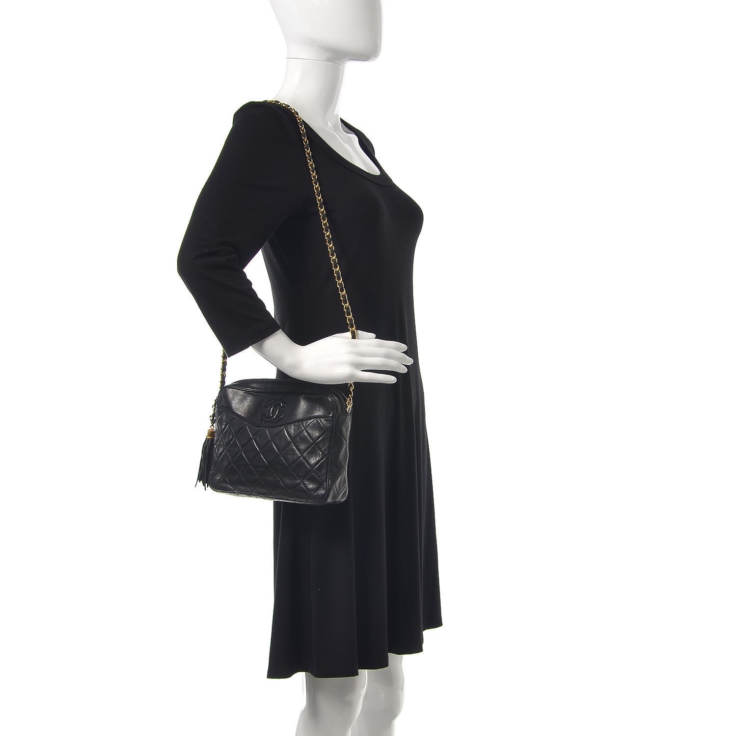 Lambskin Quilted CC Tassel Camera Case Black