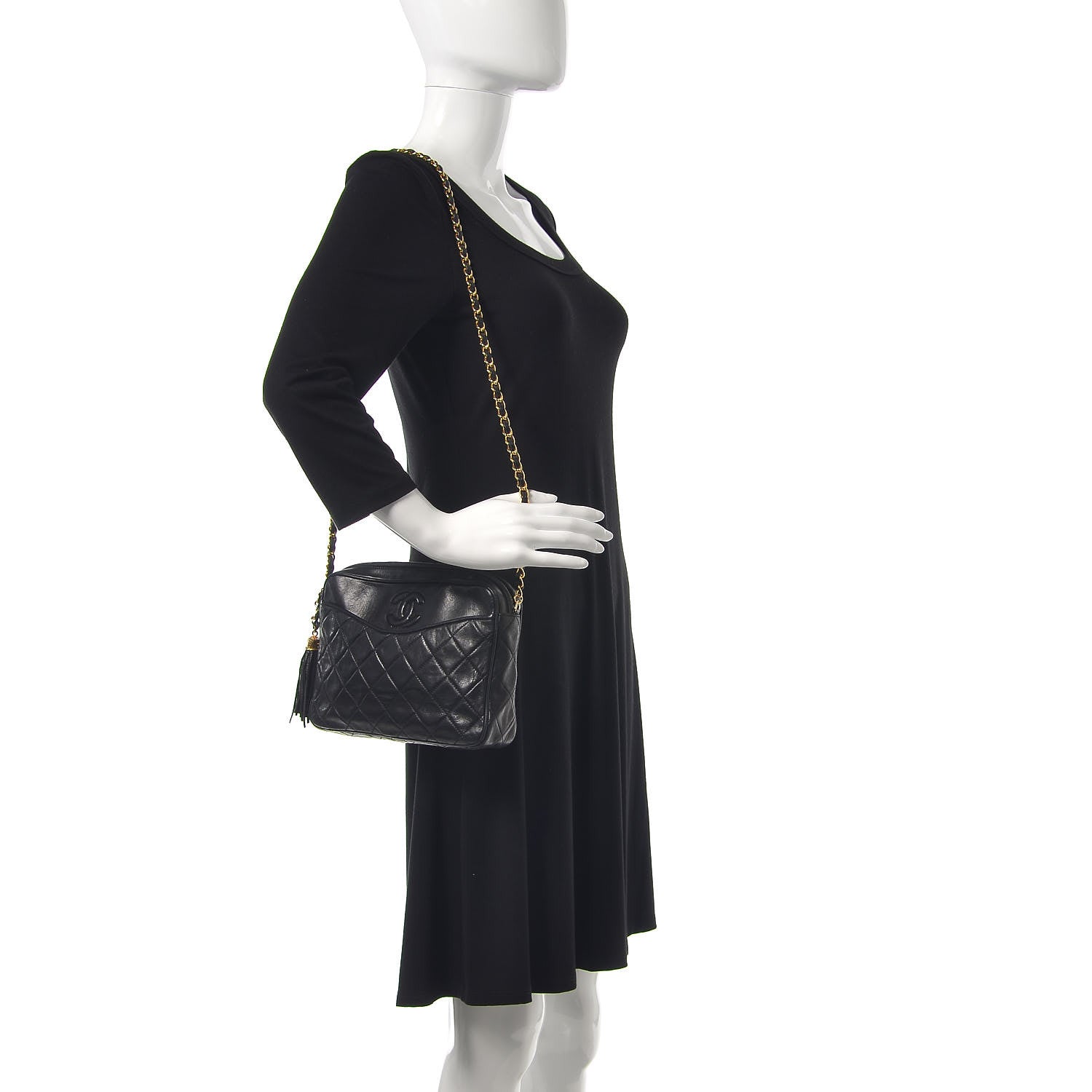 Chanel Lambskin Quilted CC Tassel Camera Case Black 2 of 11