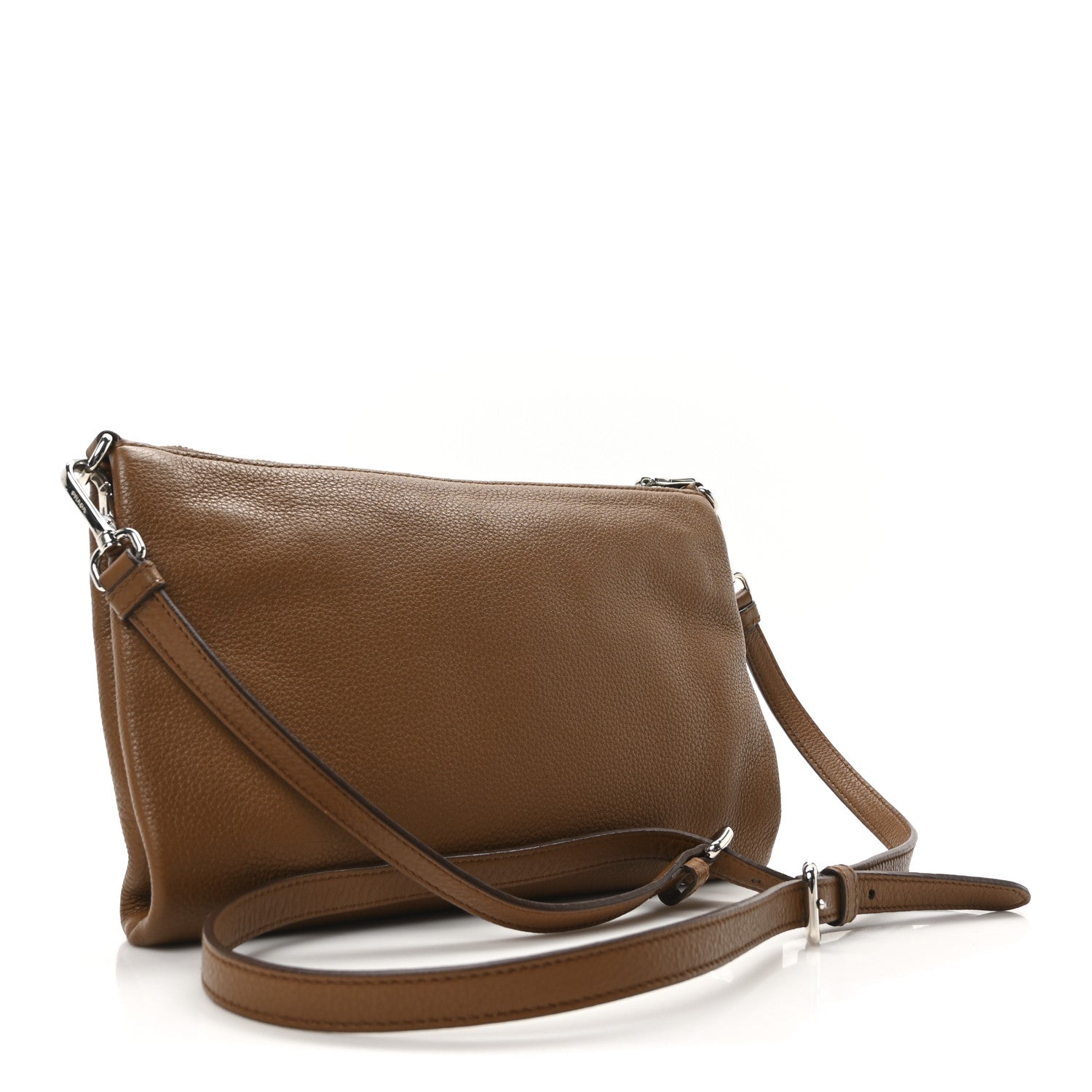 Prada Vitello Daino Zippered Crossbody Bag Brandy 3 of 9