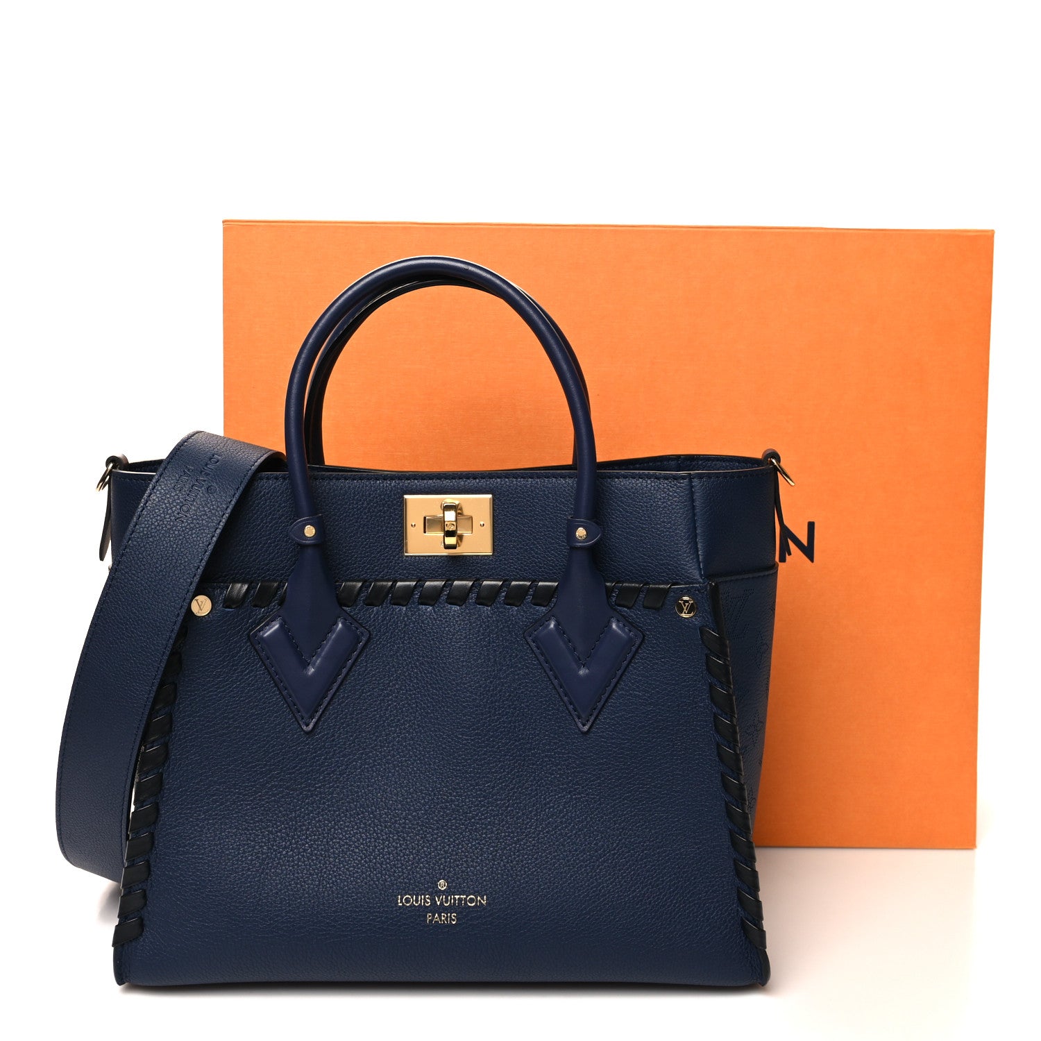 Louis Vuitton Calfskin Mahina Braided On My Side MM Navy Blue 10 of 10