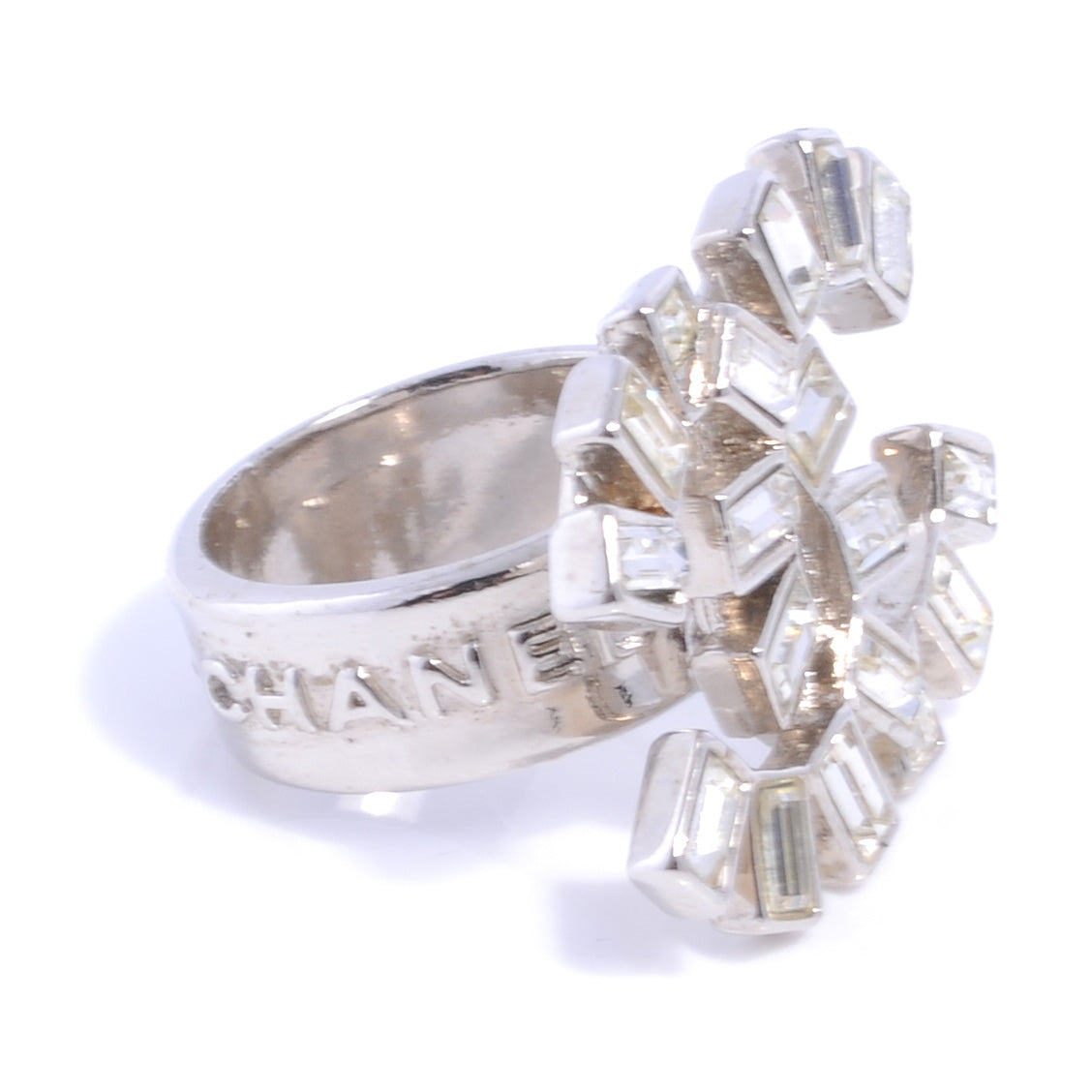 Chanel Crystal Baguette CC Logo Ring 6.5 Silver 4 of 6