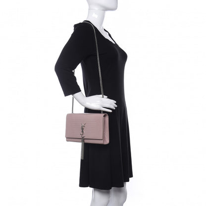 Saint Laurent Calfskin Crocodile Embossed Medium Classic Monogram Kate Tassel Satchel Powder Pink 2 of 10