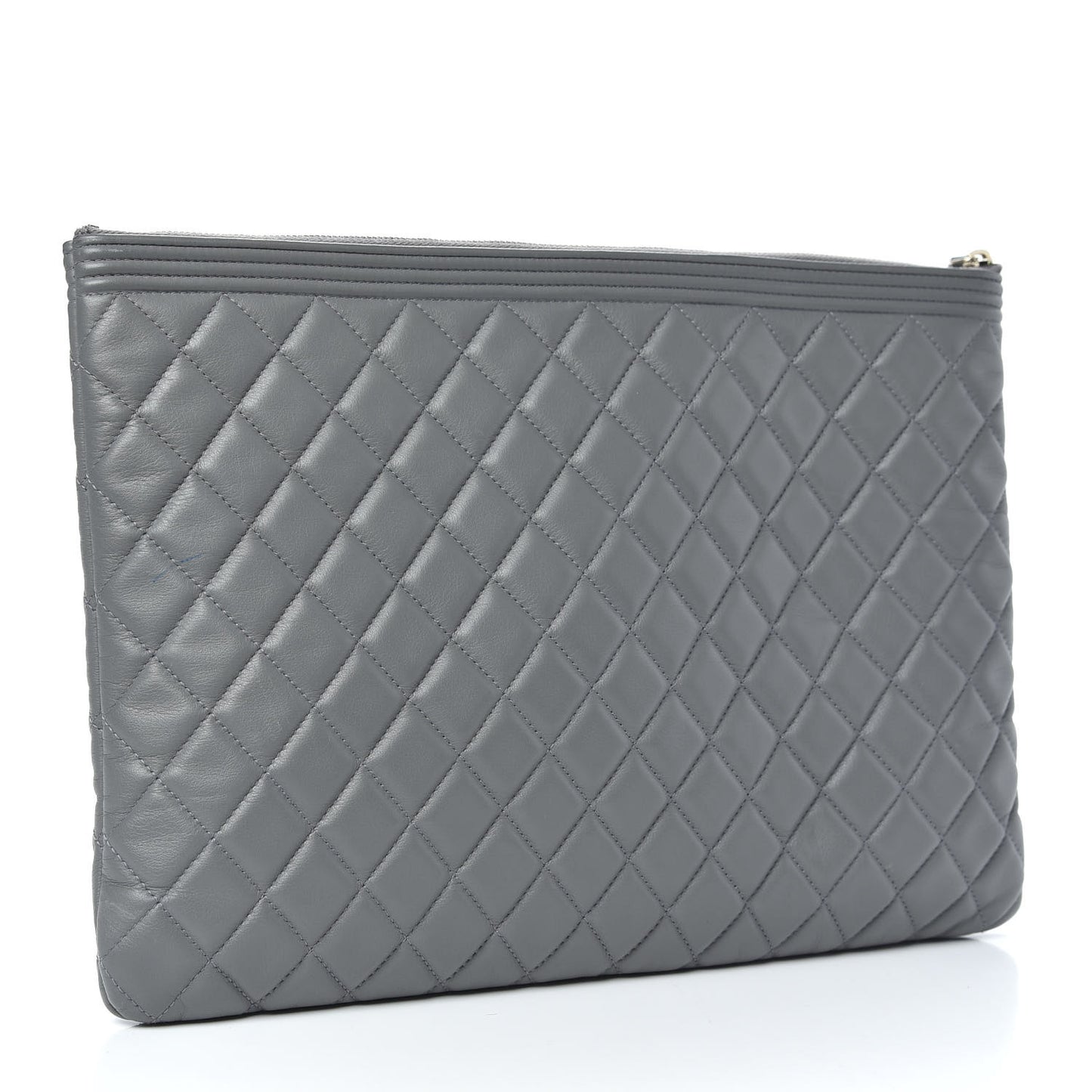 Lambskin Quilted Large Boy Cosmetic Case Grey