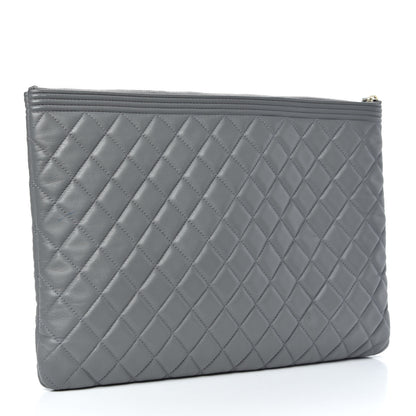 Chanel Lambskin Quilted Large Boy Cosmetic Case Grey 3 of 10